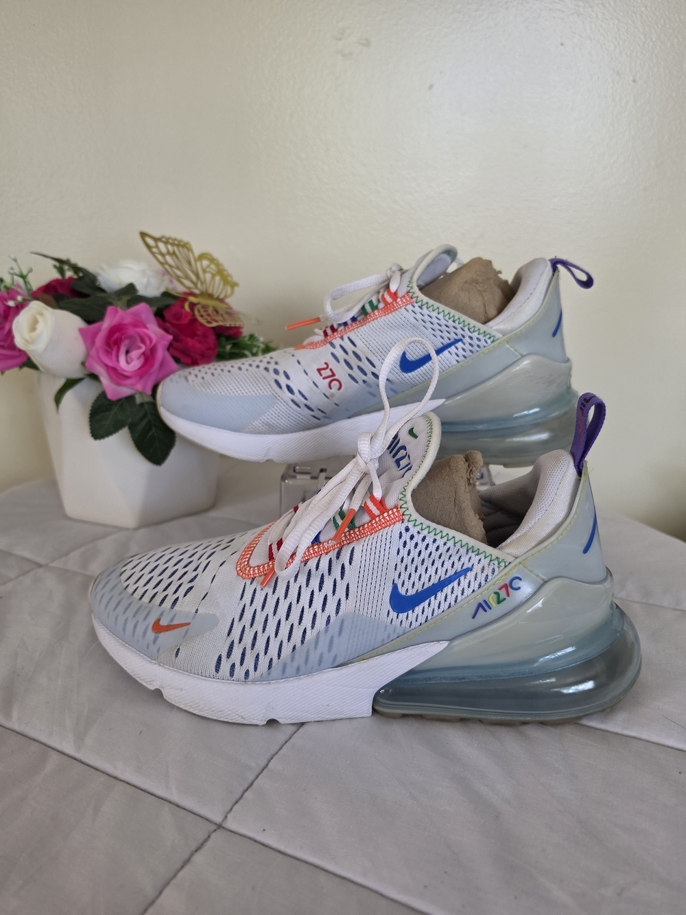 Nike Air Max 270 White Multi-Color Big Kids Size 6.5Y